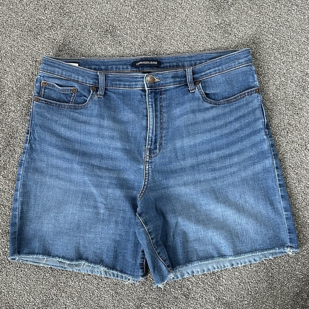 Calvin Klein Blue Denim Jean Shorts -Size 16- Stretch Hi-Rise 6" inseam NWOT